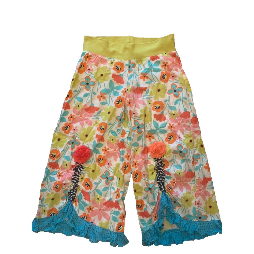 VGUC ZaZa Couture Boutique Floral Ruffle Capris Capri Pants Girls Size 12
